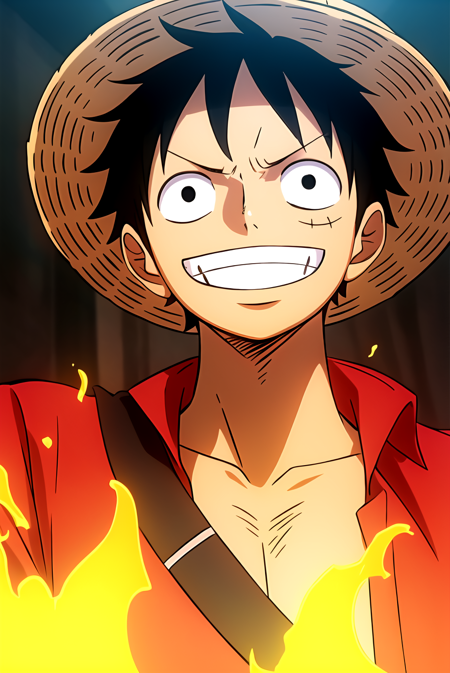 3978531185-637315696-1boy, wanostyle, monkey d luffy, smiling, straw hat, looking at viewer, solo, upper body, ((masterpiece)), (best quality), (extr.png